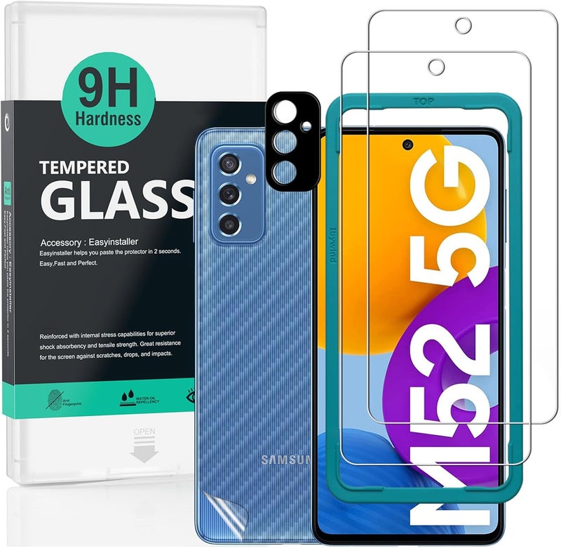 Ibywind For Samsung Galaxy M52 5G Screen Protector 6.7",2 Pack 9H Hardness Tempered Glass,With 1Pc Camera Lens Protector,1Pc Back Carbon Fiber Film,Easy to install - Image 1