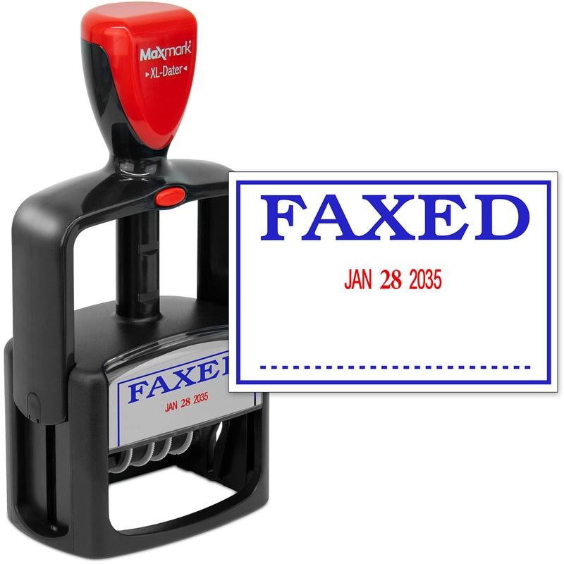 MaxMark Heavy Duty Style 3 Date Stamp with FAXED self Inking Stamp  2 Color BlueRed Ink