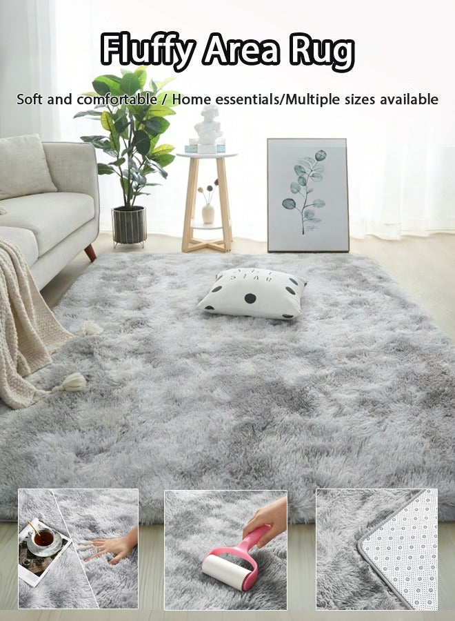 LOKIPA Large Area Rugs for Living Room, Super Soft Fluffy Modern Bedroom Rug, Tie-Dyed Grey Indoor Shag Fuzzy Carpets for Girls Kids Nursery Room Home Decor-Grey - Image 1