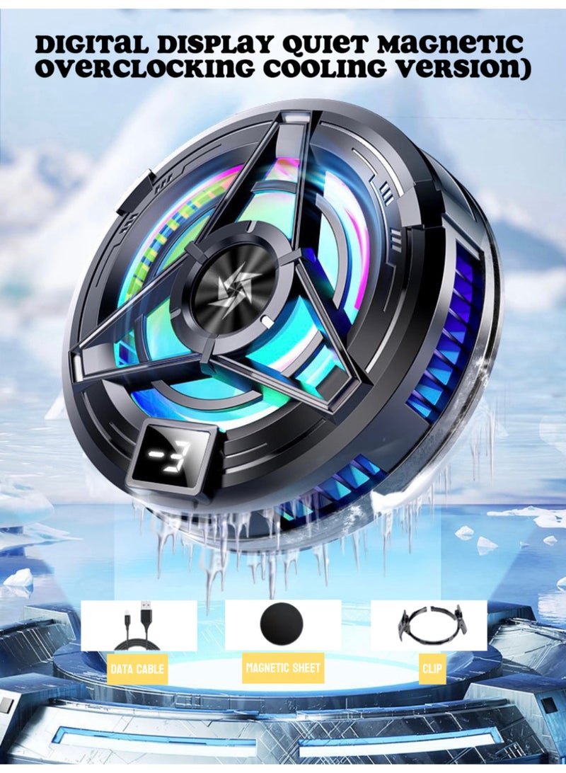TNGames 【Digital Display Magnetic + Clip Version】Knight Black Overclocking Cooling Phone Radiator Free Data Cable + Magnetic Sheet + Clip - Image 1