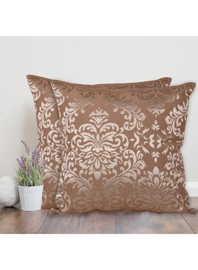 Home - The Best is for You Designer Self Design Cotton 275 TC Cushion Covers | Pack of 2 (Brown_Damask, 18X18 Inch) - Image 1