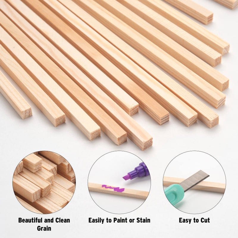 Coowayze 50PCS 1/4" x 12" Square Wooden Dowel Rods, Small Wood Square Dowel Rods Unfinished Wood Craft Sticks Hardwood Sticks Wooden Strips for Arts and DIYers, DIY Projects Home Decor Woodworking - Image 3