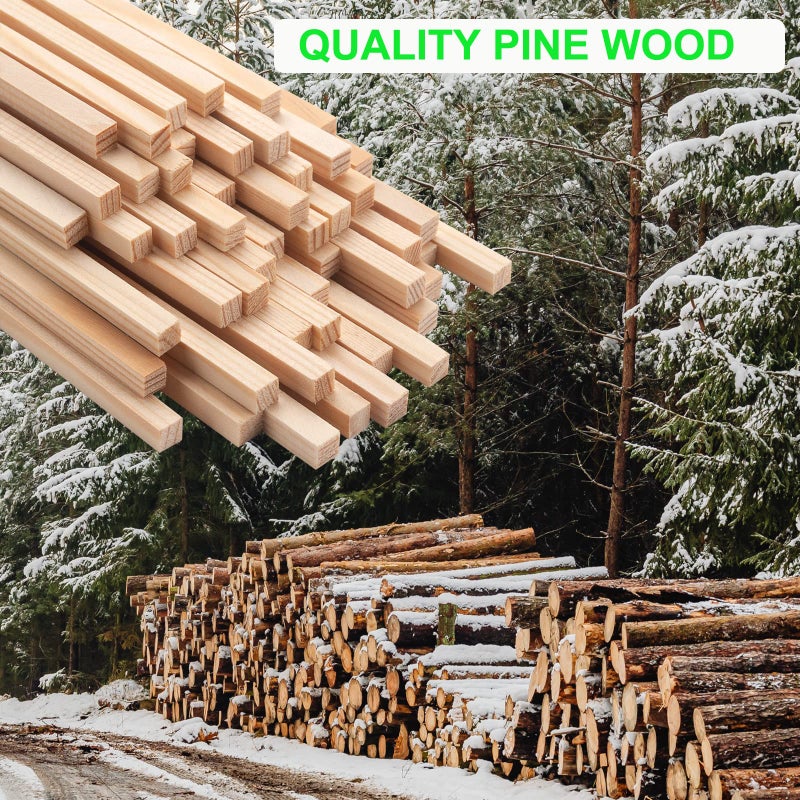 Coowayze 50PCS 1/4" x 12" Square Wooden Dowel Rods, Small Wood Square Dowel Rods Unfinished Wood Craft Sticks Hardwood Sticks Wooden Strips for Arts and DIYers, DIY Projects Home Decor Woodworking - Image 5