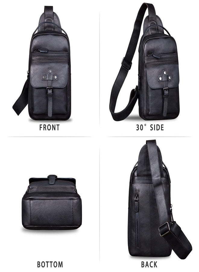 IVTG Genuine Leather Sling Bag Chest Shoulder Fanny Bag Hiking Backpack Vintage Handmade Crossbody Daypack (Darkgray) - Image 5