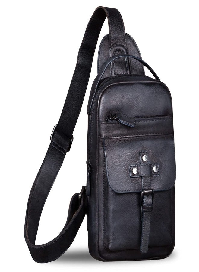 IVTG Genuine Leather Sling Bag Chest Shoulder Fanny Bag Hiking Backpack Vintage Handmade Crossbody Daypack (Darkgray) - Image 1