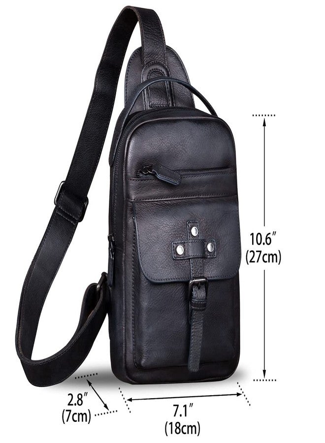 IVTG Genuine Leather Sling Bag Chest Shoulder Fanny Bag Hiking Backpack Vintage Handmade Crossbody Daypack (Darkgray) - Image 4