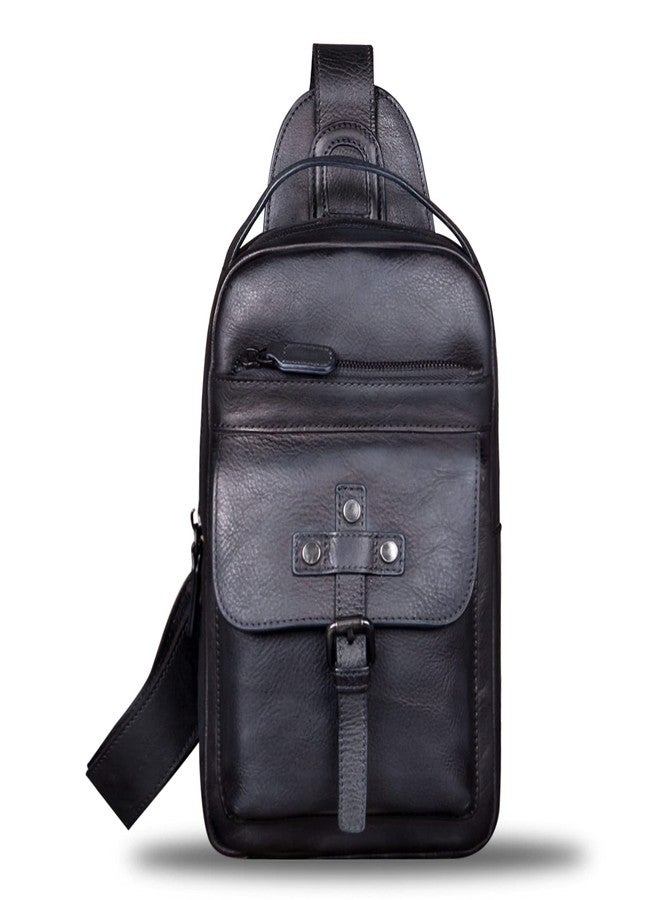 IVTG Genuine Leather Sling Bag Chest Shoulder Fanny Bag Hiking Backpack Vintage Handmade Crossbody Daypack (Darkgray) - Image 2