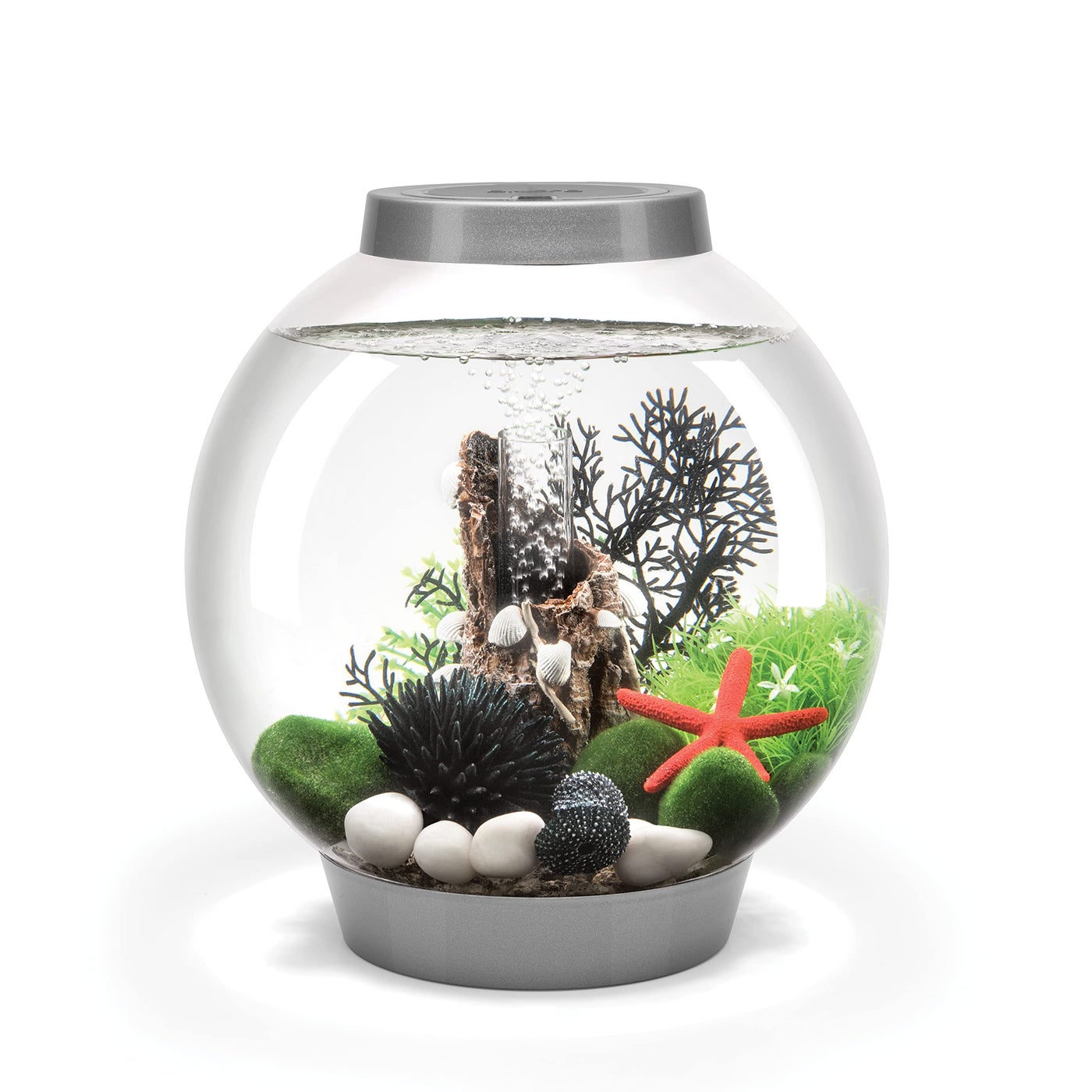biOrb Classic 15 Acrylic 4Gallon Aquarium with White LED Lights Modern Compact Tank for Tabletop or Desktop Display SilverTrimmed Tank