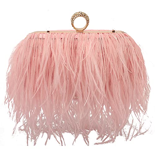 Menurra Women Real Natural Ostrich Feather Evening Bags Purses Clutch Vintage Banquet Handbag (pink) - Image 1