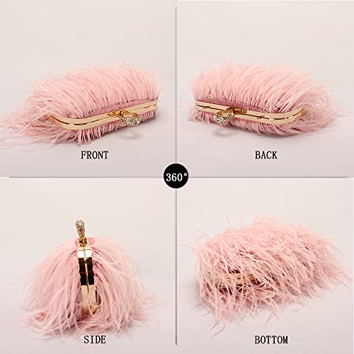 Menurra Women Real Natural Ostrich Feather Evening Bags Purses Clutch Vintage Banquet Handbag (pink) - Image 5