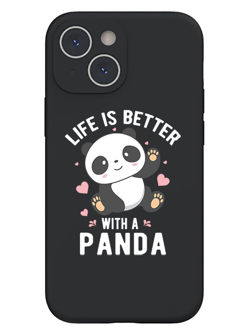 Theodor Protective Slim Fit Case Liquid Silicone Cover with Full Body Protection Anti-Scratch Shockproof Case For iPhone 15 Plus Black - Life is better with panda - Image 1