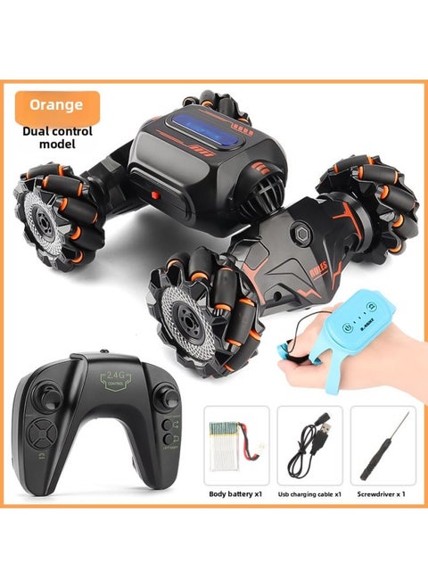 Gesture Induction Twist Snake-shaped Climbing Remote Control Car Stunt Drift Car Rc Stunt Off-road Remote Control Toy Car-Color:Orange (dual Control)