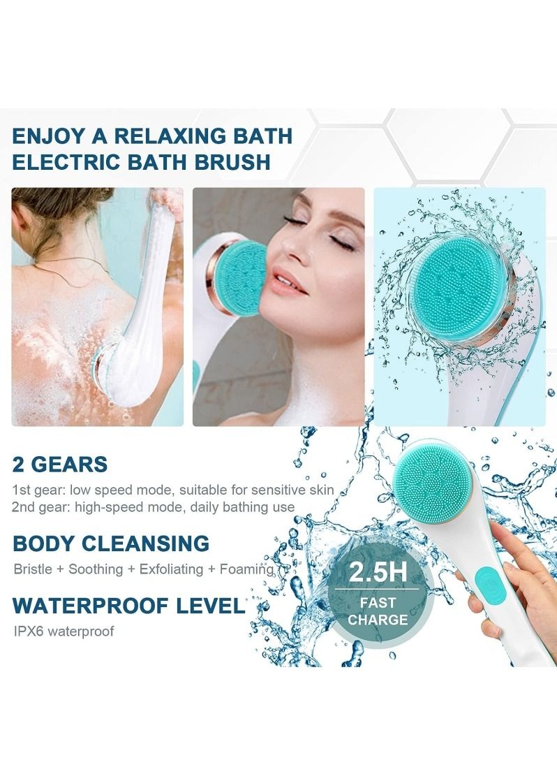 Ru syanl 4 in 1 Electric Back Scrubber for Shower with 4 Brush Heads 2 Speed Levels IPX6 Waterproof Electric Bath Body Brush  - Image 3