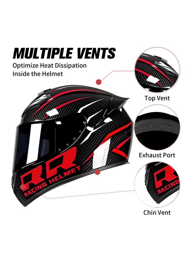 Motorcycle Helmets Full Face Helmet for Men Women, 4-Layer Street Bike Helmet with HD Sunshield PC Visor, ABS Helmet Breathable and Ventilated Motorcycle Helmet for Adults (Red, L) - Image 3