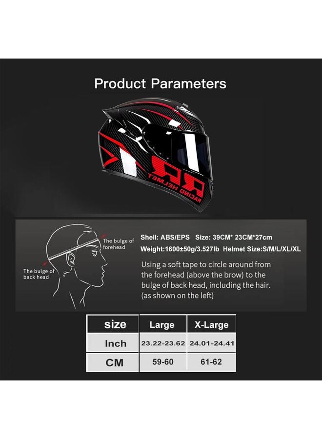 Motorcycle Helmets Full Face Helmet for Men Women, 4-Layer Street Bike Helmet with HD Sunshield PC Visor, ABS Helmet Breathable and Ventilated Motorcycle Helmet for Adults (Red, L) - Image 2