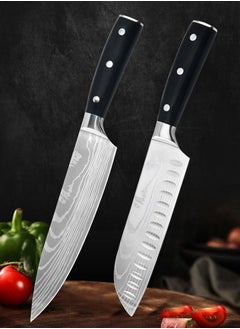 Astylway Kitchen Knife Set Professional 2 PCS Chef Knife Set Sharp Knife High Carbon Stainless Steel  7Cr17Mov  8 inch Chefs Knife 7 inch Santoku Knife Knives Set for Kitchen  - Image 1