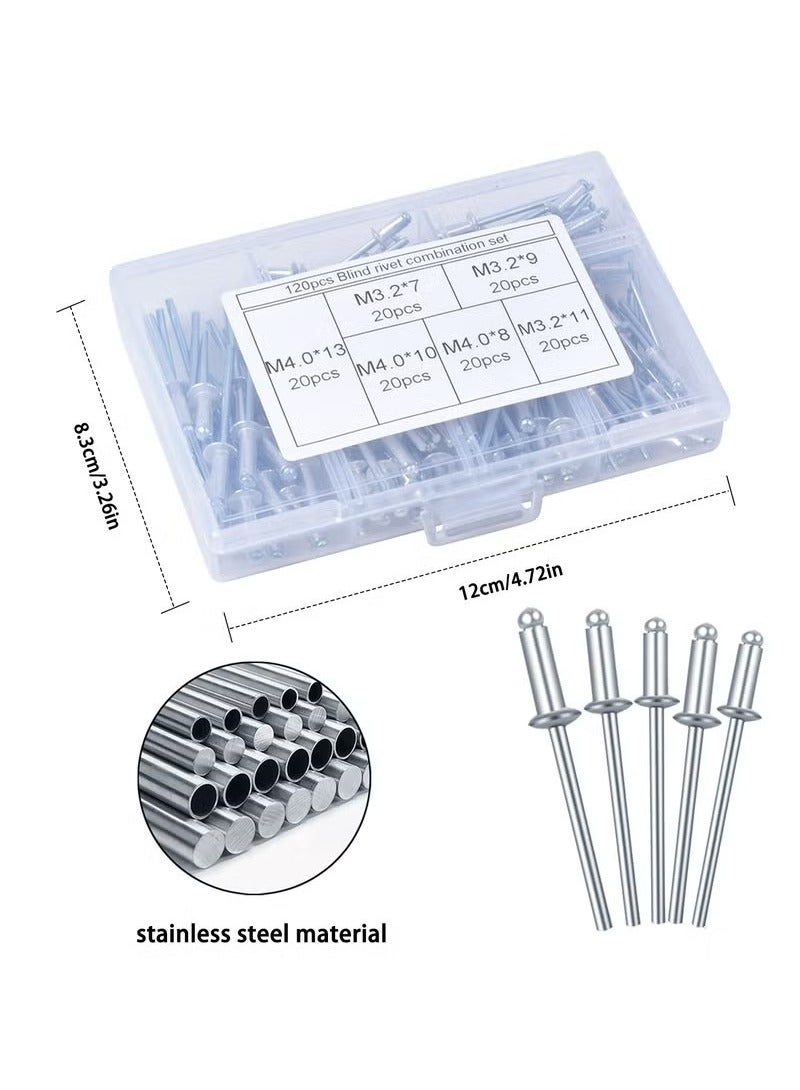 120 Pcs Aluminum Blind Rivets Assortment Kit, 6 Sizes M3.2 x 7, M3.2 x 9, M3.2 x 11, M4 x 8, M4 x 10, M4 x 13, Flange Rivets, Pop Rivets for Kayak, Boat, Marine - Image 2