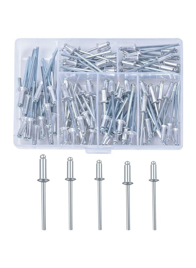 120 Pcs Aluminum Blind Rivets Assortment Kit, 6 Sizes M3.2 x 7, M3.2 x 9, M3.2 x 11, M4 x 8, M4 x 10, M4 x 13, Flange Rivets, Pop Rivets for Kayak, Boat, Marine - Image 1