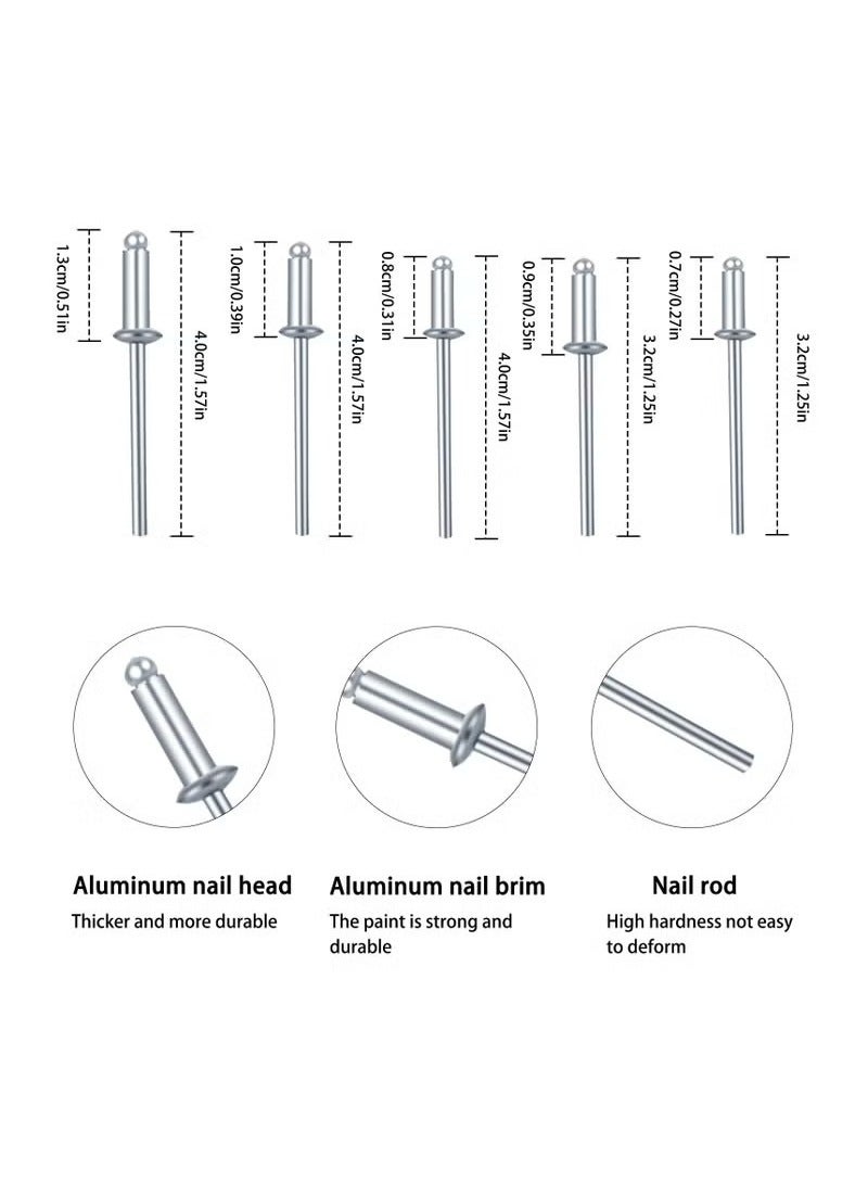 120 Pcs Aluminum Blind Rivets Assortment Kit, 6 Sizes M3.2 x 7, M3.2 x 9, M3.2 x 11, M4 x 8, M4 x 10, M4 x 13, Flange Rivets, Pop Rivets for Kayak, Boat, Marine - Image 3