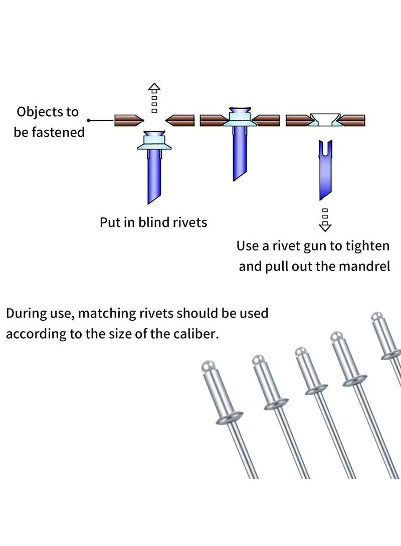 120 Pcs Aluminum Blind Rivets Assortment Kit, 6 Sizes M3.2 x 7, M3.2 x 9, M3.2 x 11, M4 x 8, M4 x 10, M4 x 13, Flange Rivets, Pop Rivets for Kayak, Boat, Marine - Image 4