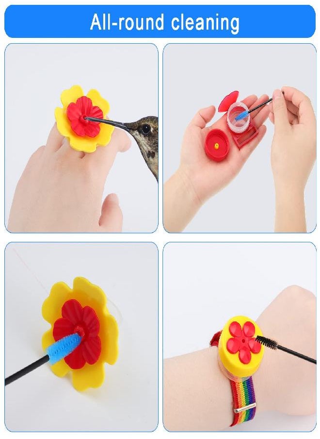 Perthlin - 38 Pcs 3 Size Hummingbird Feeder Cleaning Brush with 16 Hummingbird Feeders Replacement Flowers White Red Yellow Bird Replacement Parts Feeding Ports Nylon Hummingbird Feeder Parts (Bent Brush) - Image 1