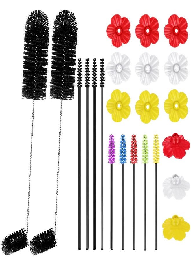 Perthlin - 38 Pcs 3 Size Hummingbird Feeder Cleaning Brush with 16 Hummingbird Feeders Replacement Flowers White Red Yellow Bird Replacement Parts Feeding Ports Nylon Hummingbird Feeder Parts (Bent Brush) - Image 1