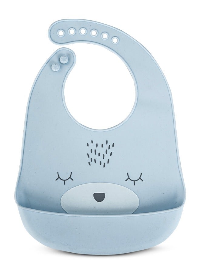 Baybee Baby Silicone Waterproof Bibs for New Born with Pocket & 6 Adjustable Neckline Buttons | Baby Feeding Bib for infants with Reusable, Easy Cleaning Bibs for Boys Girls 6 - 12 months (Blue) - Image 1