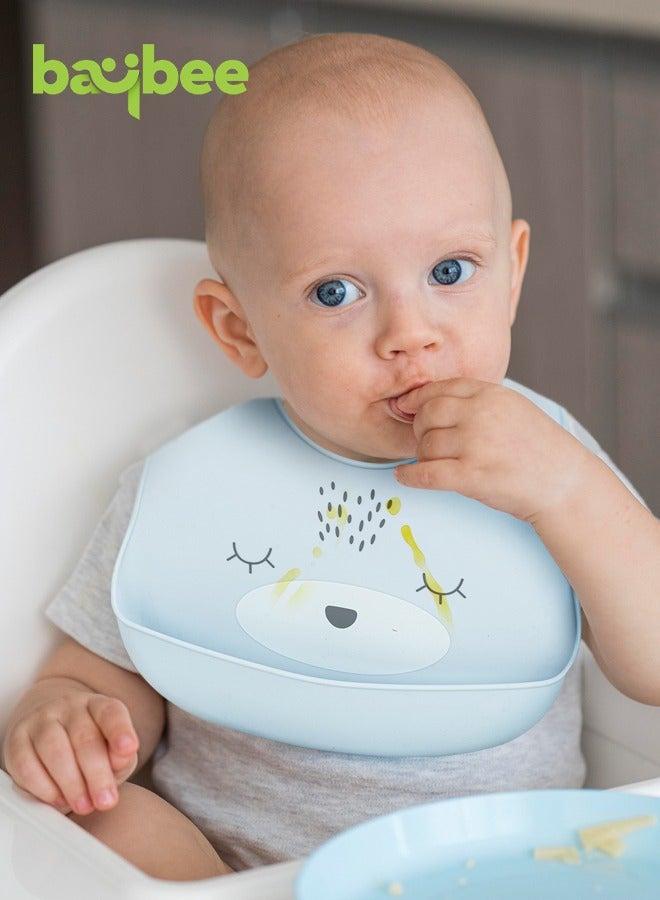 Baybee Baby Silicone Waterproof Bibs for New Born with Pocket & 6 Adjustable Neckline Buttons | Baby Feeding Bib for infants with Reusable, Easy Cleaning Bibs for Boys Girls 6 - 12 months (Blue) - Image 5