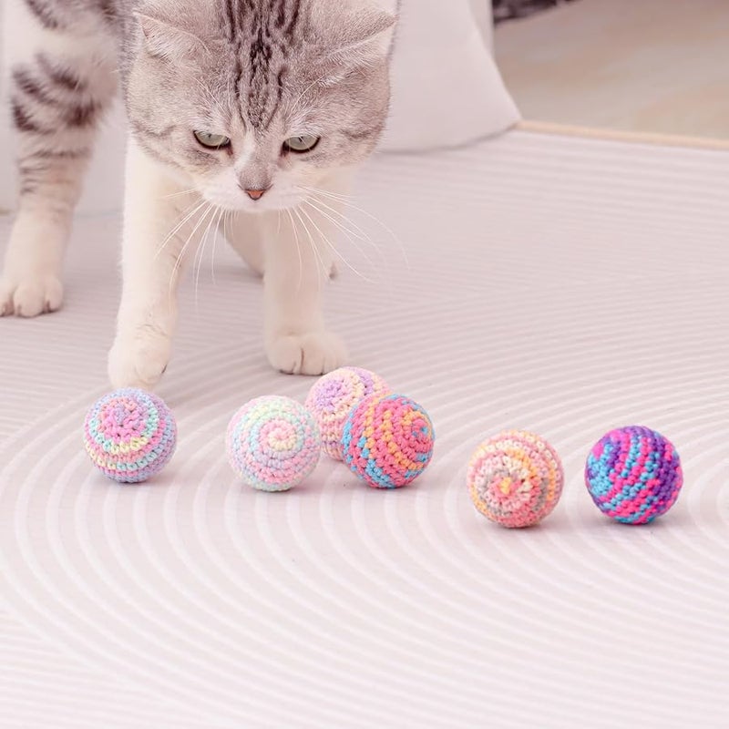 Ushang Pet Cat Toys Balls, 6Pcs Colorfull Indoor Woolen Yarn Cats Ball Toy with Bell Inside Kitten Interactive Toys, Hand-Knitted Cat Chew Balls Toy Kitten Chasing Toys - Image 3