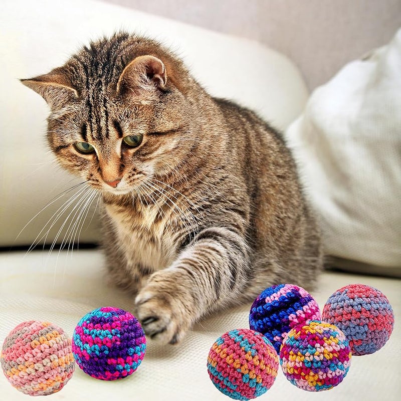 Ushang Pet Cat Toys Balls, 6Pcs Colorfull Indoor Woolen Yarn Cats Ball Toy with Bell Inside Kitten Interactive Toys, Hand-Knitted Cat Chew Balls Toy Kitten Chasing Toys - Image 4