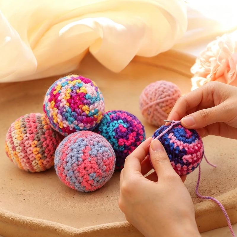 Ushang Pet Cat Toys Balls, 6Pcs Colorfull Indoor Woolen Yarn Cats Ball Toy with Bell Inside Kitten Interactive Toys, Hand-Knitted Cat Chew Balls Toy Kitten Chasing Toys - Image 2
