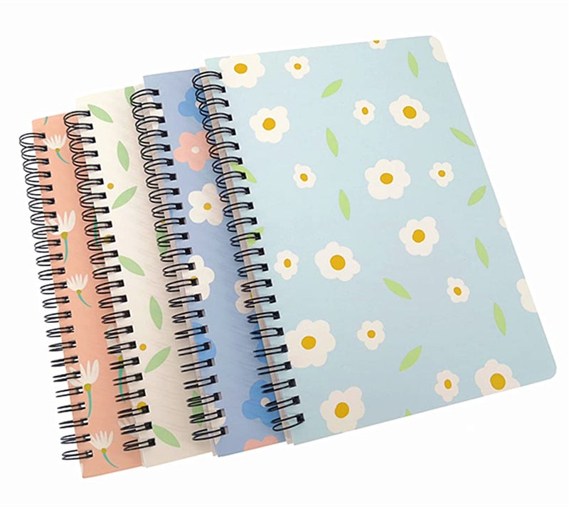 ALIMITOPIA 4 Pack A5 Spiral Notebook Journal,Wirebound Ruled Sketch Book Notepad Diary Memo Planner,A5 Size(8.3X5.7) & 80 Sheets (Little Flower) - Image 1