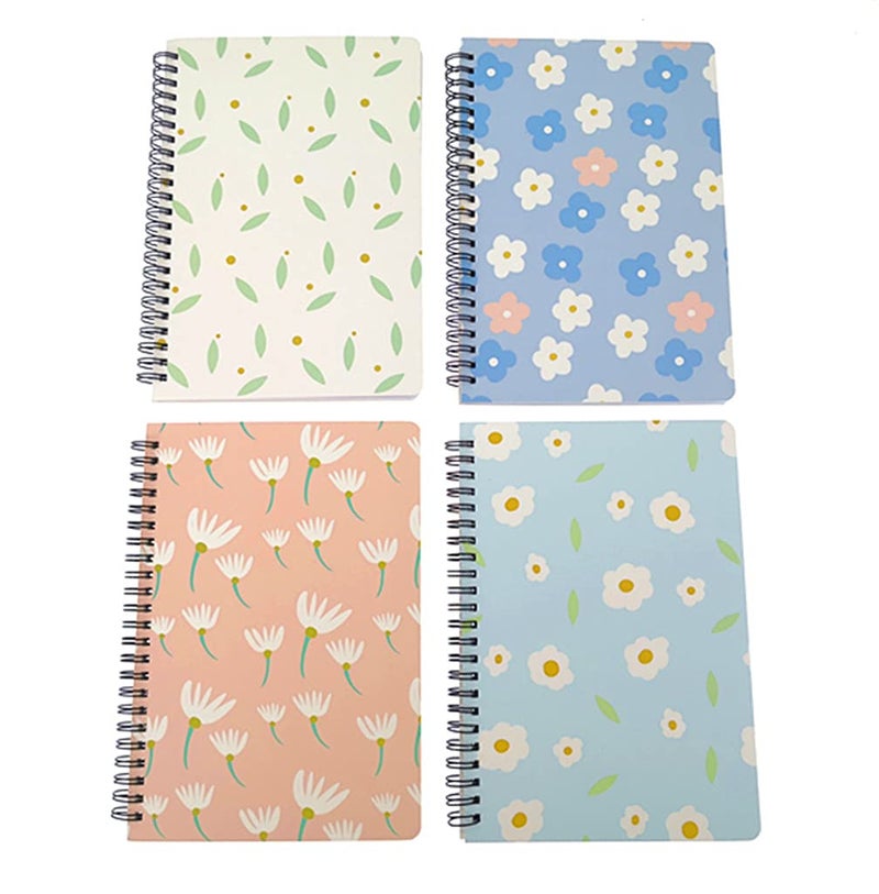 ALIMITOPIA 4 Pack A5 Spiral Notebook Journal,Wirebound Ruled Sketch Book Notepad Diary Memo Planner,A5 Size(8.3X5.7) & 80 Sheets (Little Flower) - Image 4