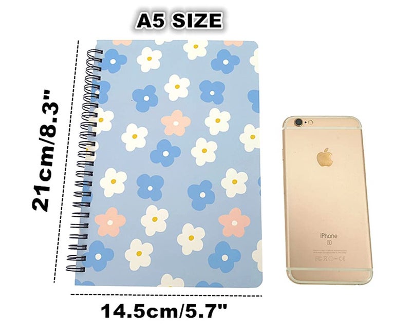 ALIMITOPIA 4 Pack A5 Spiral Notebook Journal,Wirebound Ruled Sketch Book Notepad Diary Memo Planner,A5 Size(8.3X5.7) & 80 Sheets (Little Flower) - Image 2