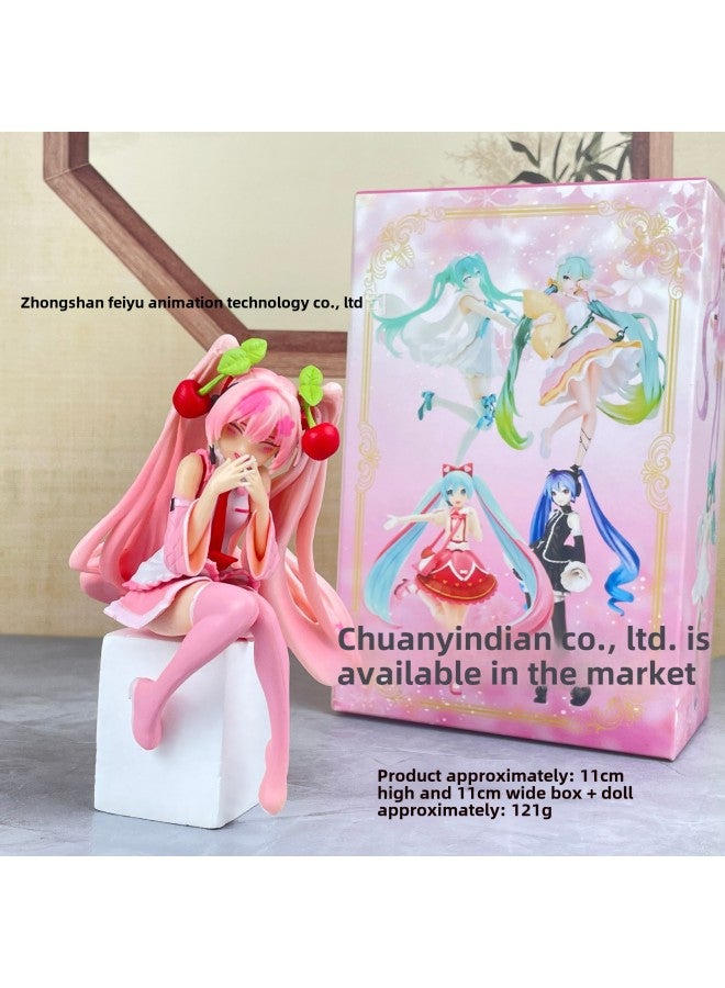 Cinnamon Dog Hatsune Miku Figure Butterfly Elf Pink Skirt Sleeping Beauty Luotianyi Ornament Beautiful Girl Gift-Color:Color Box-sitting Cherry Blossom Hatsune (close Eyes)  - Image 1