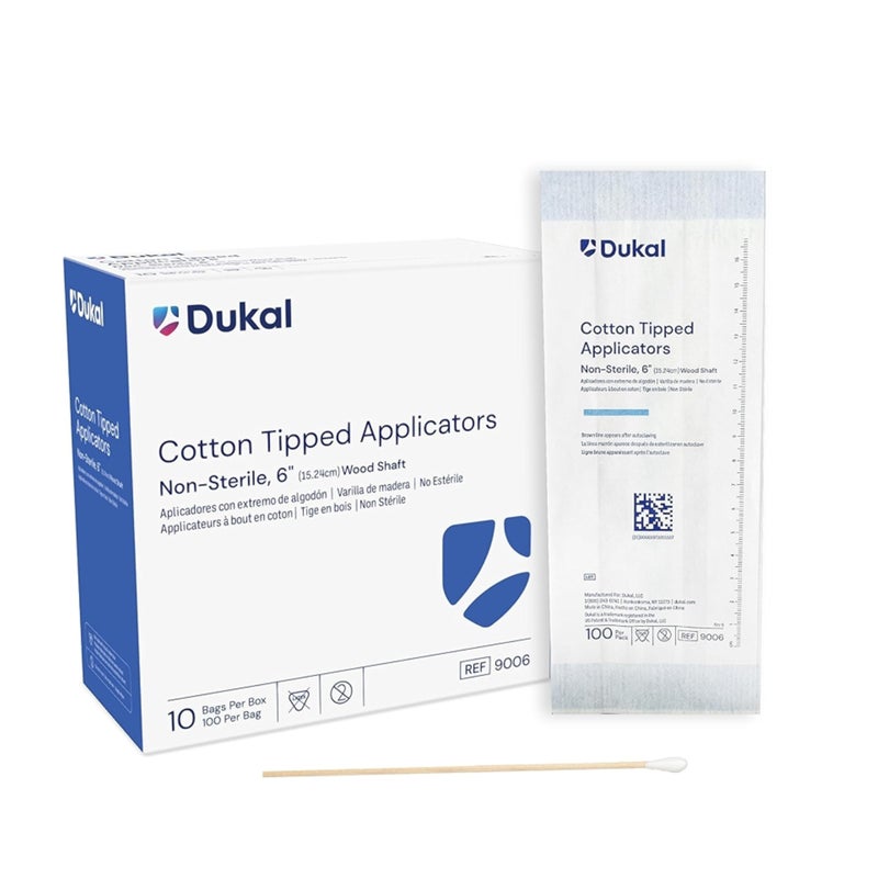Dukal Cotton Tipped Applicators 6 inch. Pack of 1000 Swabsticks. Wood Shaft, 100% Cotton tip. Non-sterile swabsticks for Medical Applications. Latex-Free. Single use. - Image 1
