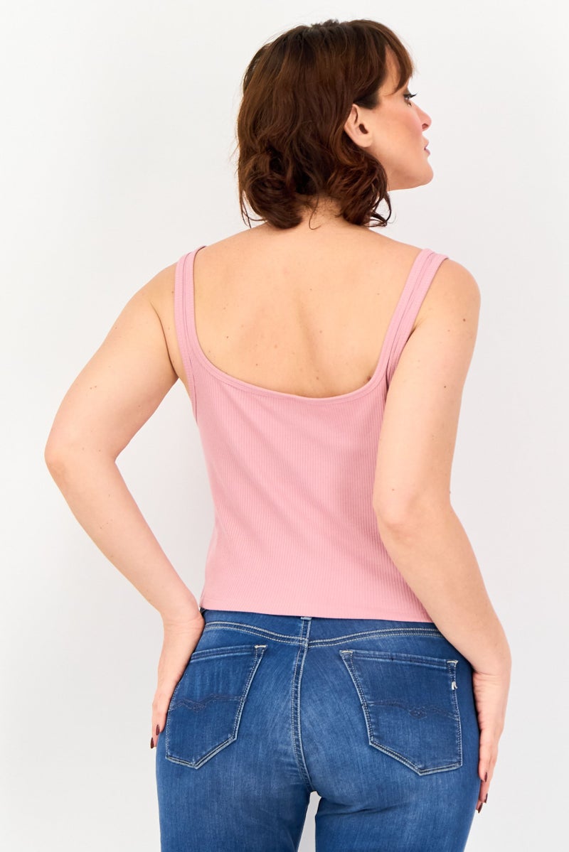 Aeropostale Women Square Neck Sleeveless Ribbed Tank Top, Dark Pink - Image 2