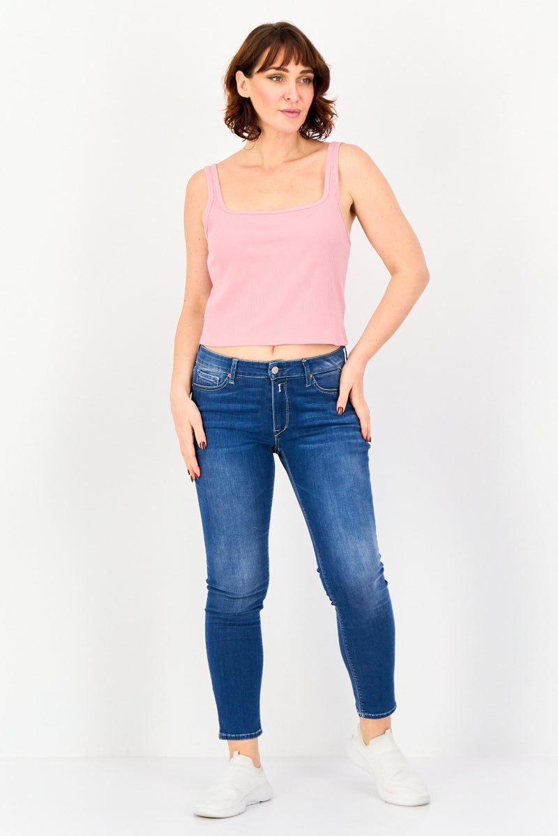 Aeropostale Women Square Neck Sleeveless Ribbed Tank Top, Dark Pink - Image 4