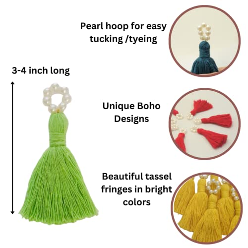 Zippy Flora Handmade Mini Cotton Tassels with Pearl Embellishments – Pack of 10 | Elegant Off-White Decorative Tassels for Saree, Blouse, Dupatta, Lehenga Borders, Home Décor & DIY Craft Projects - Image 3