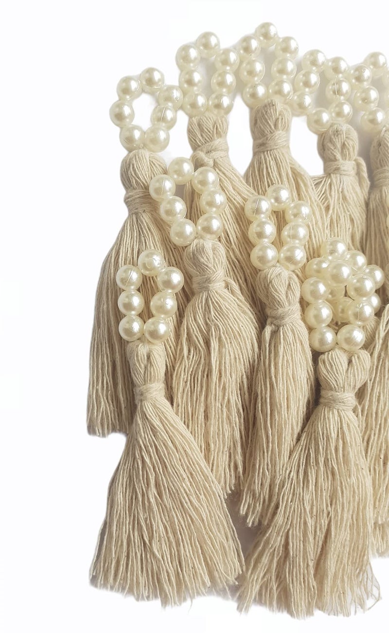 Zippy Flora Handmade Mini Cotton Tassels with Pearl Embellishments – Pack of 10 | Elegant Off-White Decorative Tassels for Saree, Blouse, Dupatta, Lehenga Borders, Home Décor & DIY Craft Projects - Image 2