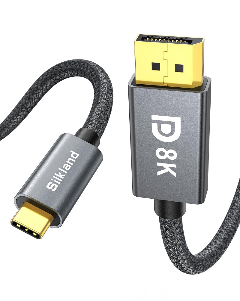Silkland USB C to Displayport 1.4 Cable [8K 60Hz, 4K/2K 240Hz] Thunderbolt 4/3 to DisplayPort 6.6FT, Braided Type C to DP 32Gbps, HDCP, G-Sync,Compatible for iPhone 17/16,MacBook Pro/Air,Odyssey G8/G9 - Image 1