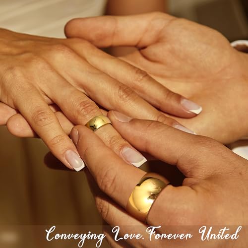 Florideco 12MM 14K Gold Filled Ring for Women Men Thick Thin Pinky Thumb Ring Wedding Band Non Tarnish Plain Domed Size 8 - Image 5