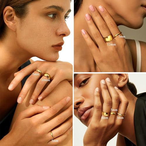 Florideco 12MM 14K Gold Filled Ring for Women Men Thick Thin Pinky Thumb Ring Wedding Band Non Tarnish Plain Domed Size 8 - Image 3