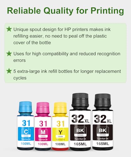 OFCINK 31 32XL Ink Bottle Set, Smart Tank 5000 5101 7602 570 651 Ink Refill Compatible with HP 31 Ink 32XL Black Ink Bottle Set Compatible with HP Smart Tank 5000 5101 7602 570 651 6001 7001 7301 Printers - Image 3