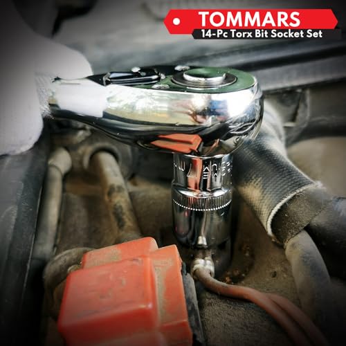 TOMMARS 14-PC Long Torx Bit Socket Set, S2 Alloy Steel Star Socket Set T10-T70 - Image 2