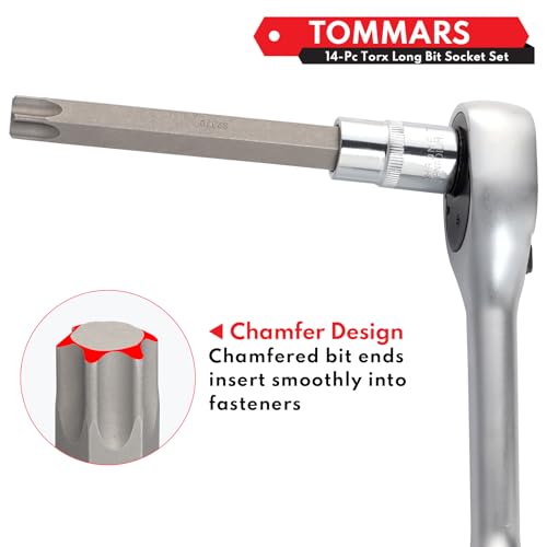 TOMMARS 14-PC Long Torx Bit Socket Set, S2 Alloy Steel Star Socket Set T10-T70 - Image 5