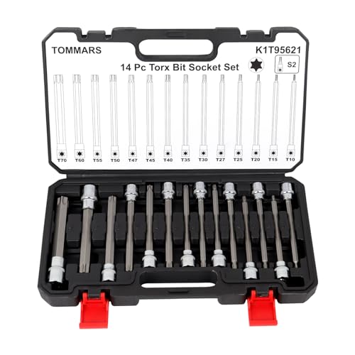 TOMMARS 14-PC Long Torx Bit Socket Set, S2 Alloy Steel Star Socket Set T10-T70 - Image 1
