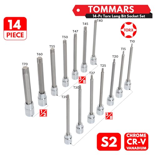 TOMMARS 14-PC Long Torx Bit Socket Set, S2 Alloy Steel Star Socket Set T10-T70 - Image 3
