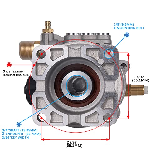 Mikatesi 3/4" Shaft Horizontal Pressure Washer Pump - 2600-3000 PSI @ 2.5 GPM - Original Engineering OEM Pump for Honda Simpson Ryobi Etc Most Brand gas engine power washer - Image 3