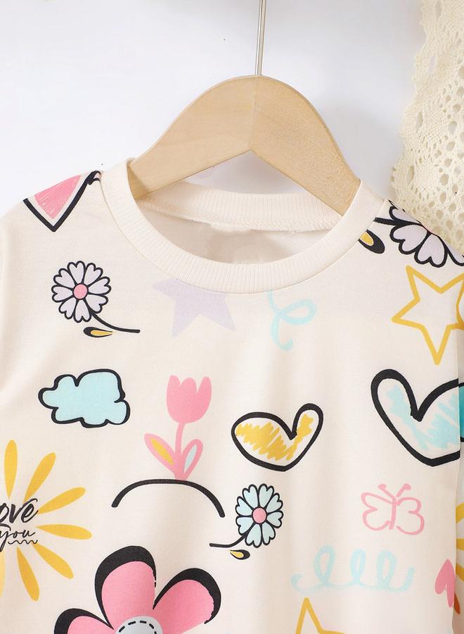 تايك تو تيشيرت بناتي بطبعة جرافيك وأكمام طويلة ورقبة دائرية - Image 3